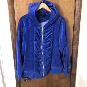 Ashley Sport Hoodie Womens 22/24 Blue Full Zip Ruffled  Front Accent Velour